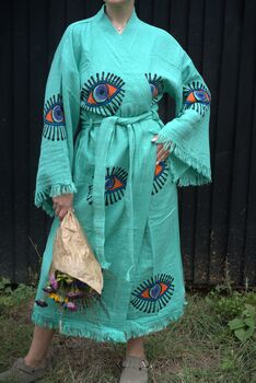 Long Organic Cotton Robe: Jade Green Eye, 2 of 4