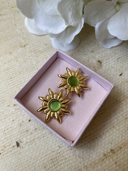 Gold Sun Green Stud Earrings, 2 of 6