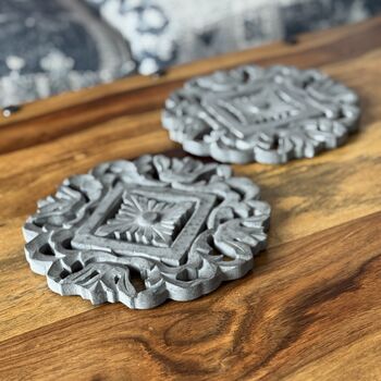 Mango Wood Carved Trivet Hot Food Surface Protector, 4 of 9