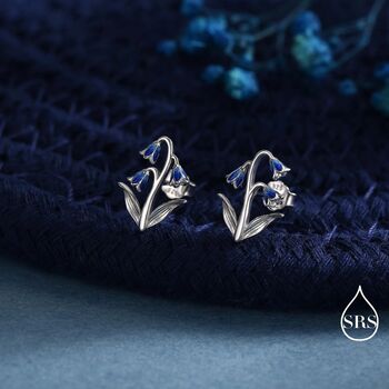 Sterling Silver Delicate Bluebell Flower Stud Earrings With Enamel, 4 of 12