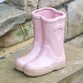 Personalised Pink Welly Boots Garden Planter, 4 of 11