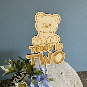 Teddy Bear Cake Topper Age Two Childrens Birthday, 3 of 4