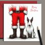 Bull Terrier Christmas Card. With Father Christmas, thumbnail 1 of 2