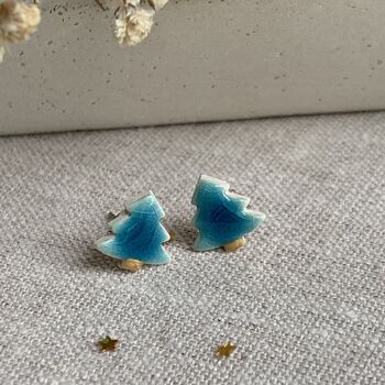 Tiny Turquoise Christmas Tree Ceramic Earrings, 8 of 10