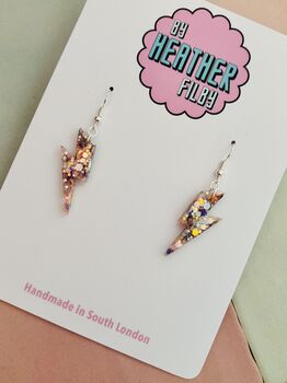 Small Iridescent Glitter Lightning Bolt Earrings / Cosmic Sparkle Jewellery Small Flash Dangles / Small Holographic Earrings Power Gift, 5 of 5