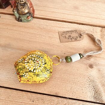 Mustard Yellow Traditional Indian Hand Painted Cow Bell, 3 of 9