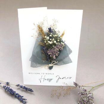 New Baby Dried Flower Bouquet Card, 6 of 9