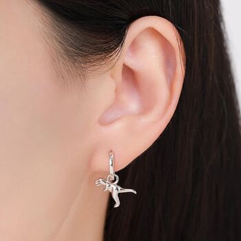 Sterling Silver Mismatched T Rex And Triceratops Hoop Earrings, 6 of 12