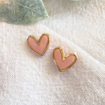 Coral Polymer Clay Heart Studs, 2 of 5