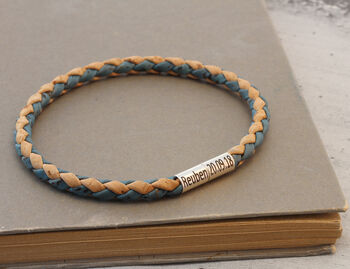 Personalised Sterling Silver Cork Bracelet Natural/Blue, 2 of 8