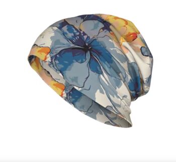Chemo Headwear Beanie Hat Bandana Yellow Blue Flowers Super Soft, 6 of 6