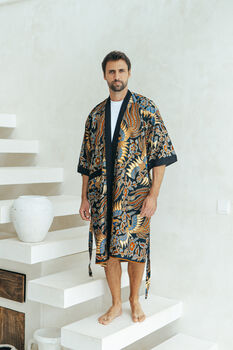 Men's Batik Robe In Navy, 2 of 7