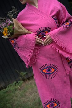 Long Organic Cotton Robe: Pink Eye, 4 of 6