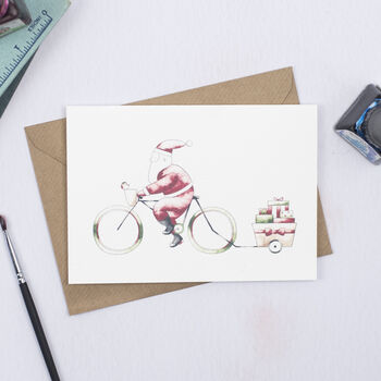 Cycling Santa Christmas Cards Pack Of Four, 3 of 5