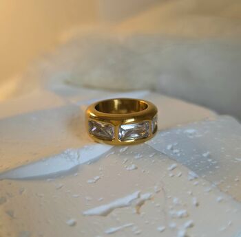 Baguette Cut Cz Band Chunky Statement Ring In 18 K Gold, 3 of 12