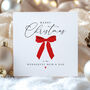 Christmas Card For Mum And Dad, Mum, Dad And Step Parents: Festive Red Bow And Red Heart Design, thumbnail 1 of 10