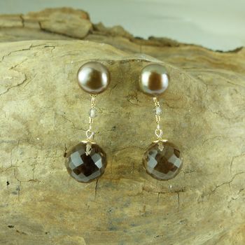 Chocolate Pearl And Smoky Quartz Earrings, 2 of 3
