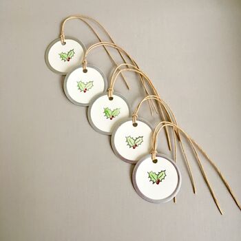Set Of Five Hand Painted Holly Gift Tags, 3 of 3