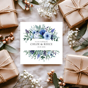 Personalised Wedding Card: Blue Floral Design, 2 of 5