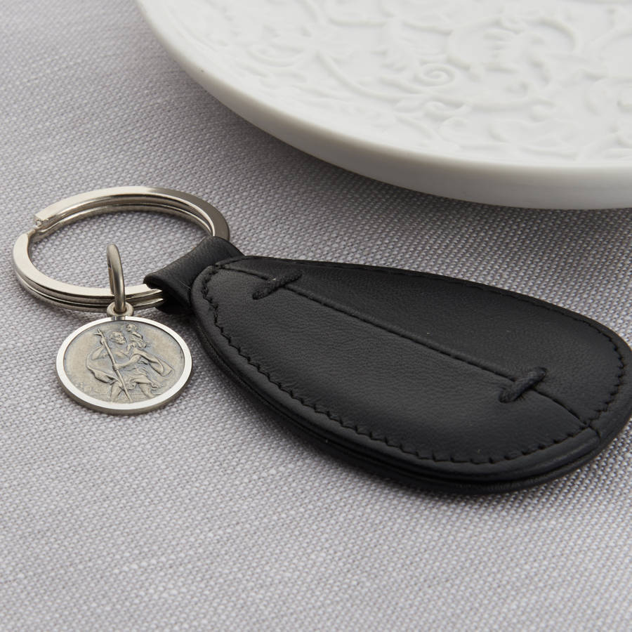Personalised Silver St Christopher Oval Leather Keyring, 1 of 7