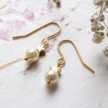 Pearl And Gold Plated Star Drop Earrings, 2 of 6