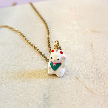 Good Luck Maneki Neko Cat Charm Necklace, 2 of 2