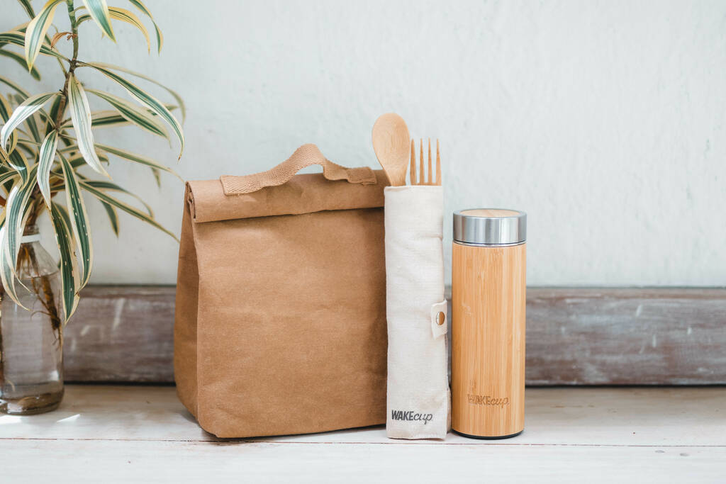 Zero Waste Lunch Kit Ie Lunch Bag, Bottle And Cutlery, 1 of 5