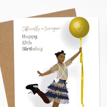 Black Girl Teen Birthday Card Birthday Balloons, 2 of 3