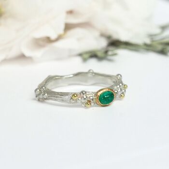 Emerald Woodland Ring, Silver And Gold Nature Ring, 4 of 7