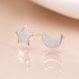 Sterling Silver Mismatched Moon And Star Stud Earrings, thumbnail 1 of 10