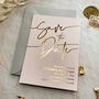 Save The Date Card In Pink And Gold Foil, thumbnail 5 of 7