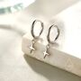 Sterling Silver Tiny Four Point Star Huggie Hoop Earrings, thumbnail 7 of 11