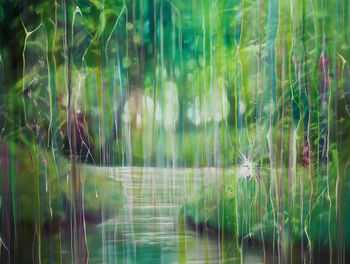 Emanation, Green Oil Painting Of River And Egret, 5 of 9