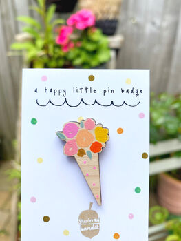Floral Bouquet Wooden Pin Badge, 3 of 3
