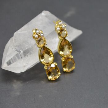 Pearl, Citrine Teardrop Gold Earrings, 6 of 8