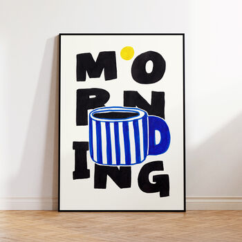 Morning Coffee Mug Illustrated Art Print With Sun, Bold Typography – Day And Night Set, 4 of 7