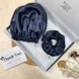 Set Of Two, Silk Scrunchie With Hair Cap, Blue, thumbnail 5 of 9