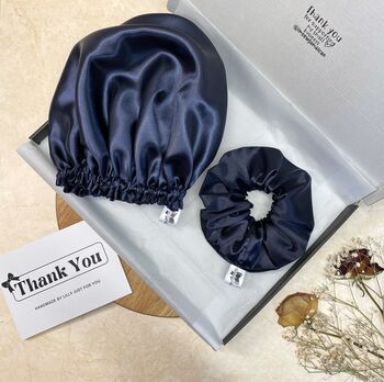 Set Of Two, Silk Scrunchie With Hair Cap, Blue, 5 of 9