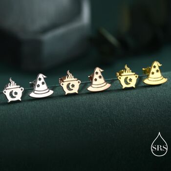 Mismatched Cauldron And Witch Hat Stud Earrings In Sterling Silver, 4 of 12