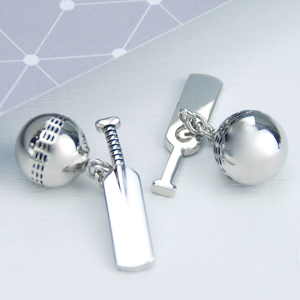 personalised cricket bat and ball cufflinks by penelopetom