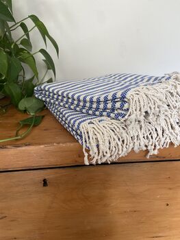 Blue Striped Design Cotton Bedspread, 3 of 9