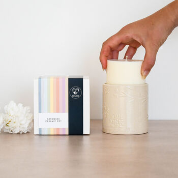Lino Print Botanical Candle Pot With Refill Clotted Cream, 4 of 7