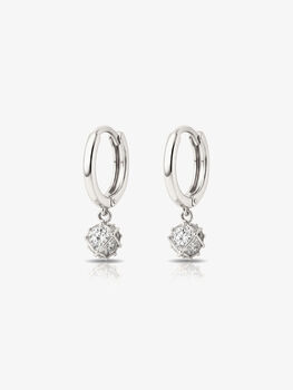 Gold Or Silver Women's Dainty Huggie Hoop Earrings With Round Stone Charm, 4 of 6