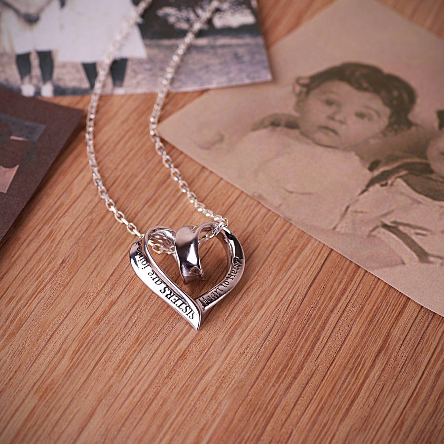 Sisters Heart Message Necklace, In Sterling Silver