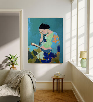 Female Reading Turquoise Art Print, 2 of 4