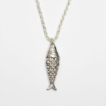 Textured Fish Charm Rope Chain Necklace Pendant, 4 of 5
