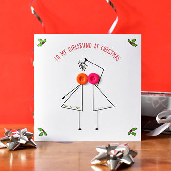 'Kissing Under Mistletoe' Button Christmas Card, 11 of 11
