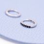 Sterling Silver Skinny Huggie Hoop Earrings With Black Cz Crystals, thumbnail 5 of 12