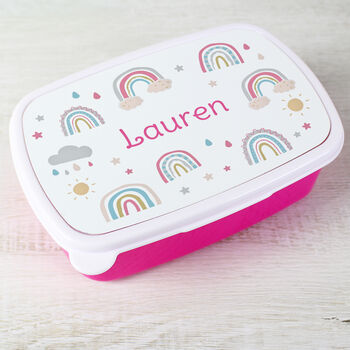 Personalised Pink Rainbow Lunch Box For Kids, 2 of 2