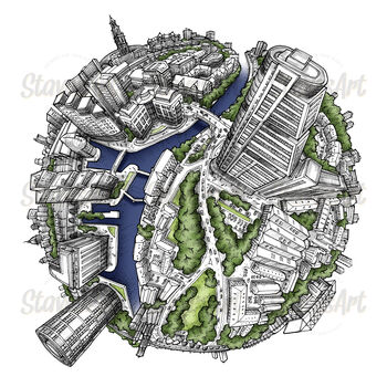 The Leeds Waterfront Globe Hand Drawn Map Print, 5 of 5